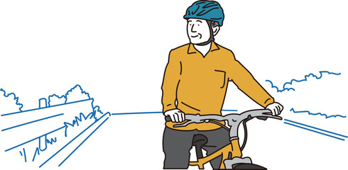 ヘルメットを被ってサイクリングをする高齢者