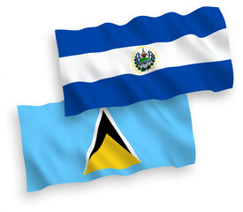 Flags of Saint Lucia and Republic of El Salvador on a white background