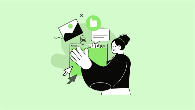 Abstract Character Developing User Interface 2D Animation. 
Digital Marketing Concept. 4K