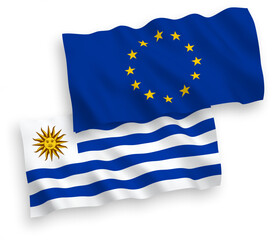 Flags of European Union and Oriental Republic of Uruguay on a white background