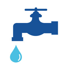 Water tap vector icon, flat style water tap icon, faucet vector icon, blue illustration of faucet isolated on white background.