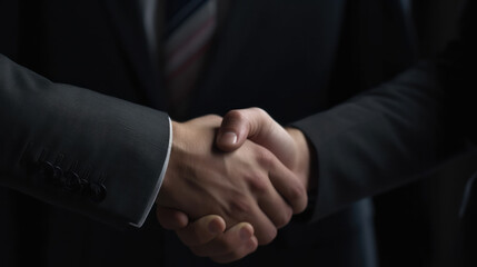 Obraz premium Close up shot of shaking hands of two business people. Generative AI.
