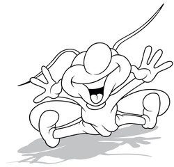 Drawing of a Laughing Beetle Sitting on the Ground with its Hands Up