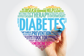 Diabetes heart word cloud, health concept background