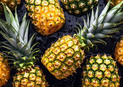 Top view Fresh Pineapple Seamless Background: Nature's Food Texture