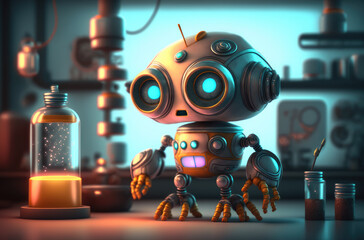 Cute robot doing experiment in science lab - Generative AI