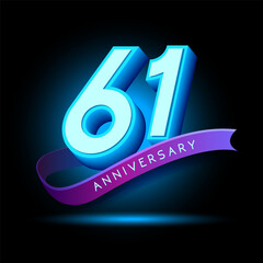 61 Anniversary 3D text with glow effect