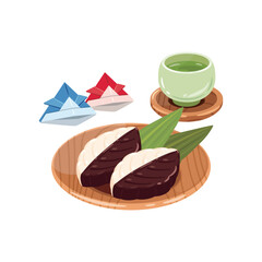 兜　お茶　べこ餅