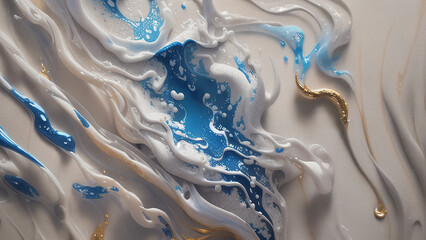 Abstract marble background in blue and white colors with gold streaks. Ai generative illustration
