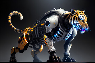 stehender Tiger als Roboter erstellt mit generativer AI - obrazy, fototapety, plakaty