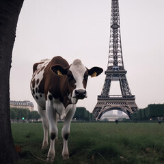 cow, animal, Paris, city, Eiffel Tower,