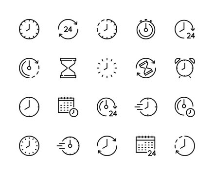 Time and clock vector linear icons set. Time management. Time and clock symbol vector set.