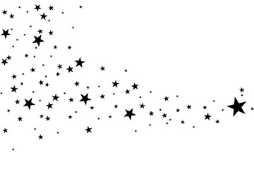 The stars are black on a white background. The black star shoots with an elegant star. Meteoroid, comet, asteroid, stars.