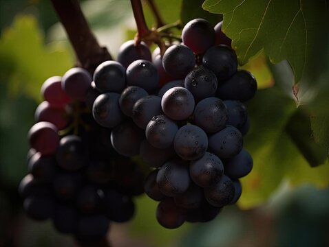 Ripe Grapes Hanging on Vine with Leaves and Harvest Time and Natural Beauty.