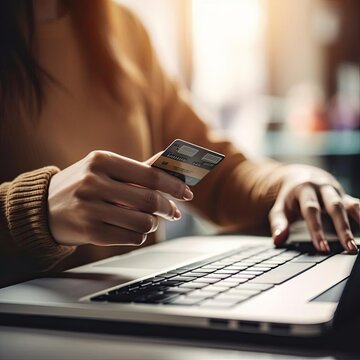 Businesswoman's H and Holding Credit Card Photo.