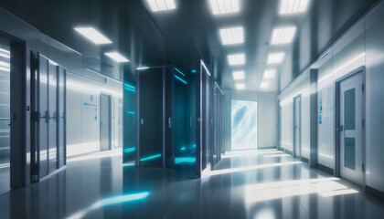 Obraz na płótnie Canvas A modern server room with glass walls and computers. Generative AI.