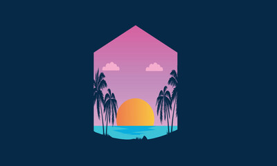 Sunset logo beach