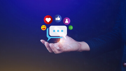 Social media and digital online marketing concept, The concept of living on vacation and playing social media. Social Distancing, Working From Home concept.