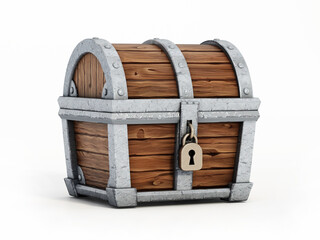 Cartoon treasure chest isolated on white background. 3D illustration