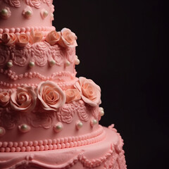 wedding cake with pink roses