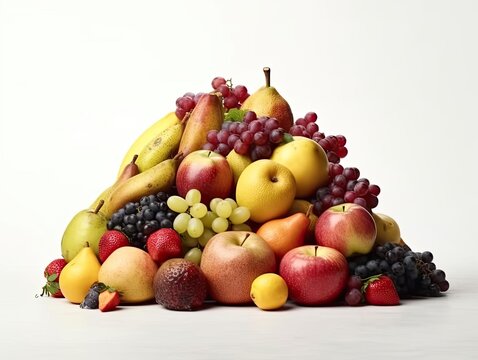 White background with assorted fruit pile.