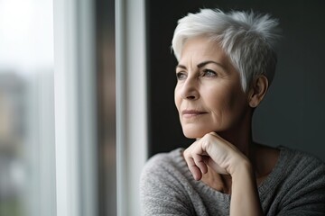 Mature Woman Relaxing by Window. Photo generative AI