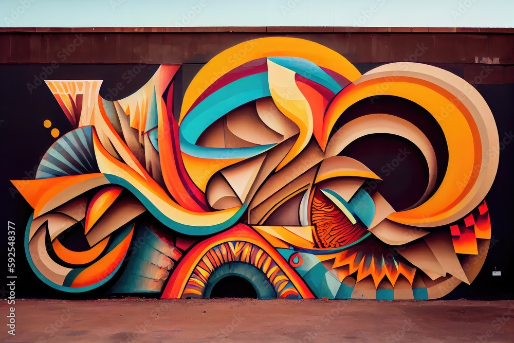 Wall mural graffiti mural with intricate patterns, shapes, and colors, created with generative ai