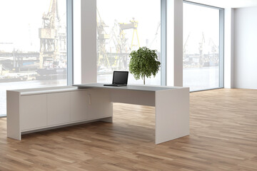 3D render interior design Office Room . Office desks without office chairs