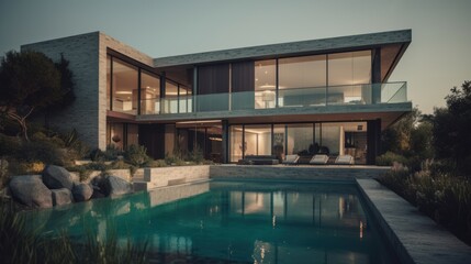  Contemporary Industrial Haven: Modern House with White and Stone Aesthetics - Home Architecture Generative Ai