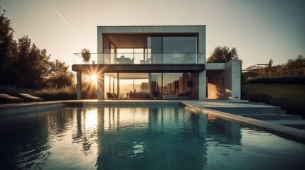 Obraz premium Contemporary Industrial Haven: Modern House with White and Stone Aesthetics - Home Architecture Generative Ai