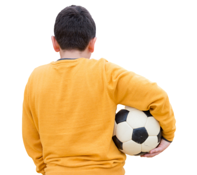 Sad boy with ball waiting to play football