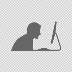 Businessman Working on Computer vector icon eps 10 on transparent background.