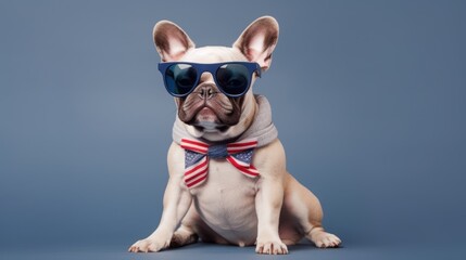 Fototapeta na wymiar Patriot Dog Steals the Show with Heart-Shaped Glasses: A Quirky and Adorable Display of Patriotism Generative Ai