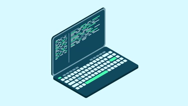 Isometric laptop with coding. Programming concept. Digital learning. Laptop with programming code. Laptop screen