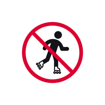 No roller skating prohibited sign, no inline skates forbidden modern round sticker, vector illustration.