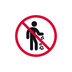 No littering prohibited sign, no trash forbidden modern round sticker, vector illustration.