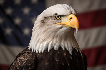 American bald eagle with US flag, generative AI