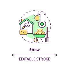 Straw concept icon. Recyclable material. Compressed blocks. Eco friendly. Natural building idea thin line illustration. Isolated outline drawing. Editable stroke. Arial, Myriad Pro-Bold fonts used