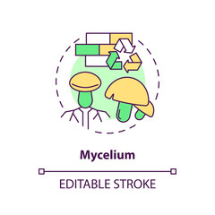 Mycelium concept icon. Organic material. Sustainable architecture. Mushroom building idea thin line illustration. Isolated outline drawing. Editable stroke. Arial, Myriad Pro-Bold fonts used