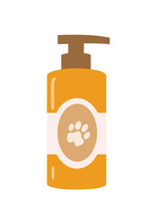Concept Pet products set shampoo cat dog. This is a flat vector concept cartoon design featuring a pet product, specifically a shampoo for cats and dogs. Vector illustration.