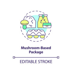 Mushroom based package concept icon. Plastic replacement. Agricultural waste. Mycofoam idea thin line illustration. Isolated outline drawing. Editable stroke. Arial, Myriad Pro-Bold fonts used