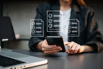 Online business contract Electronic signature, e-signing, digital document management, paperless office, business hand working