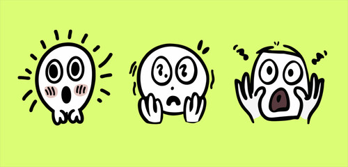 vector illustration design of three shocked emoticons, hand drawn