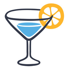 Cocktail glass with a lemon slice. Hand-drawn style.