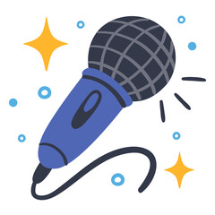  Microphone and stars. Hand-drawn style.