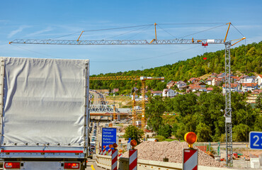 Road expansion and New Bridge over the Autobahn A8 near Pforzheim, Germany. construction site road...