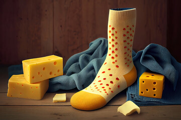 National sock day various type of colorful woolen knitted socks. Generative Ai