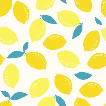 Lemons Seamless Pattern, Citrus Fruit Repeated Background