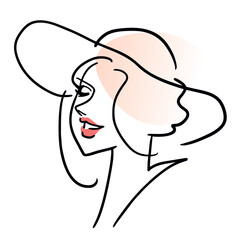 Line drawing of woman's face. Abstract minimal woman portrait. illustration Vector