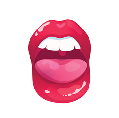 Concept Sexy lips. This flat vector illustration depicts a pair of sexy lips with a tongue, designed with a cartoon-like style. Vector illustration.